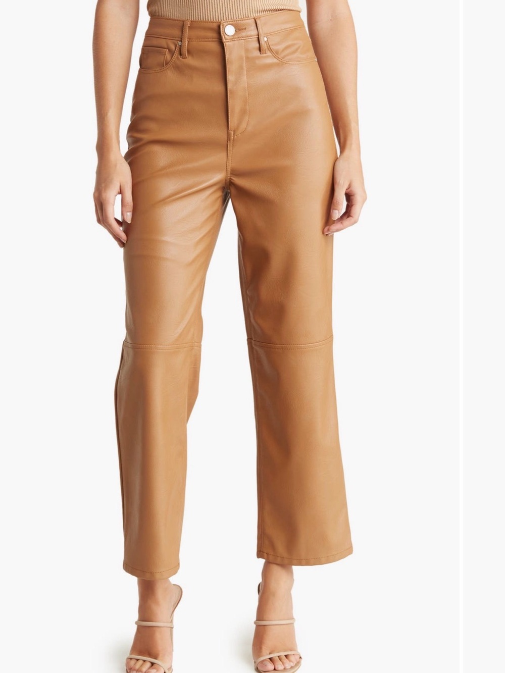 Blank NYC Camel High-Rise Straight Leg Faux Leather Pants